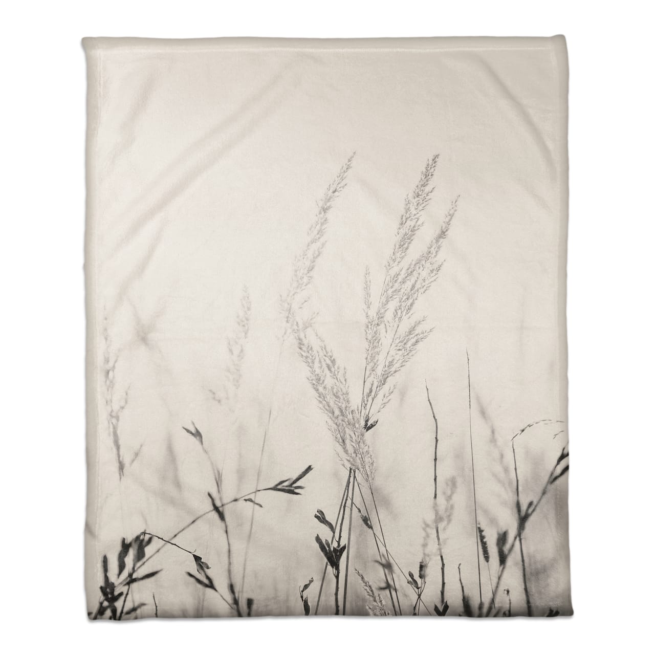 50" x 60" Black & White Field Grasses Coral Fleece Blanket